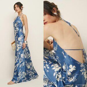 Reformation Jeany Silk Maxi Dress In Cyanotype